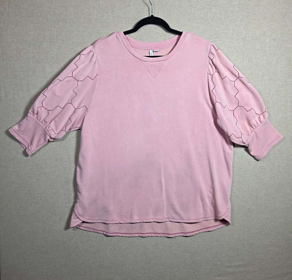 Live Well Womens 14-16 Pink Geometric stitch balloon Sleeve Crewneck sweatshirt
